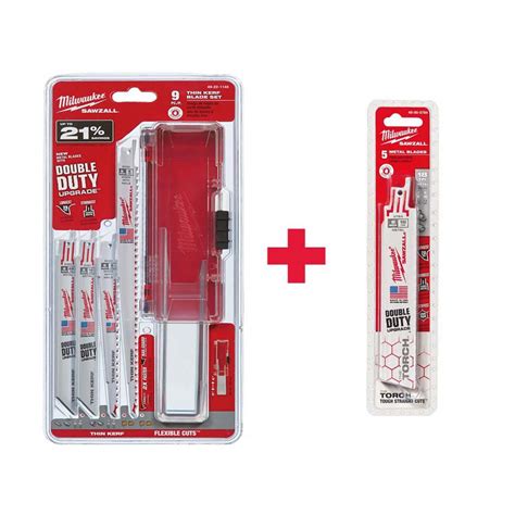 Milwaukee Sawzall Reciprocating Saw Blade Set (9-Piece) with Free Torch Reciprocating Saw Blade ...