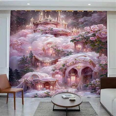 Custom Curtain Bedroom Blackout 2023 New Trend Girl Pink Dream Garden Castle Home Living Room ...