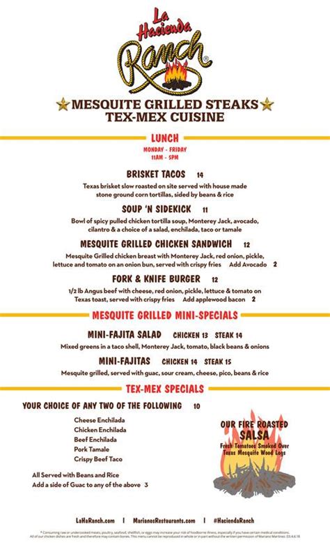 La Hacienda Ranch menu in Colleyville, Texas, USA