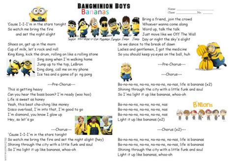 BTS - Dynamite Lyrics (with Minions)…: English ESL worksheets pdf & doc