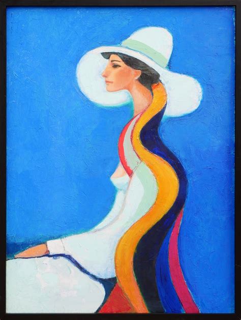 David Adickes - "Bright Blue Curvy Lady with Hat" Modern Abstract ...