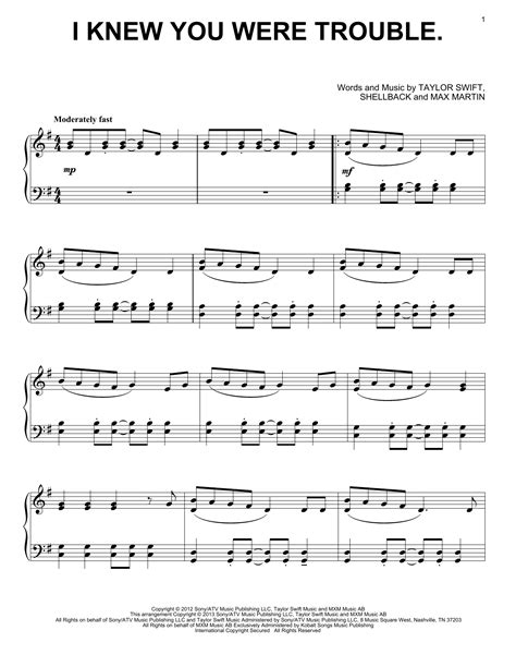 I Knew You Were Trouble sheet music by Taylor Swift (Piano – 150848)