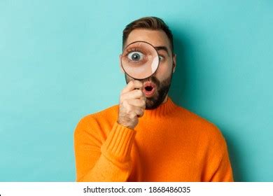 Funny Man Looking Through Magnifying Glass Stock Photo 1868486035 ...