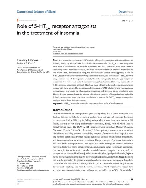 (PDF) Role of 5-HT2A receptor antagonists in the treatment of insomnia