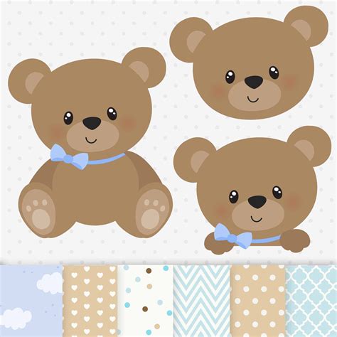 Baby Blue Teddy Bear Clipart, Baby Shower Boy Clipart And Digital Paper, Teddy Bear Clipart ...