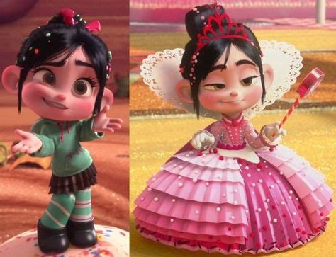 From left to right: Vanellope's regular outfit; Vanellope in her princess gown. (com imagens ...