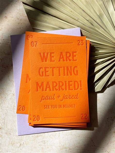 Modern Letterpress Wedding Save the Date Card | Colorful Wedding Invite | Miami Wedding ...