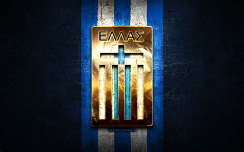 Download wallpapers Greece National Football Team, golden logo, Europe, UEFA, blue metal ...