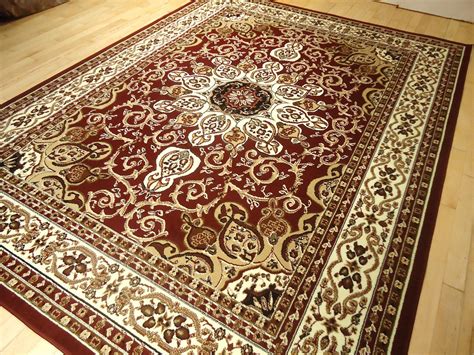 Area Rug Traditional Persian Design 8x11 Rug Burgundy 8x10 Rug Cream Beige Carpet Living Room ...
