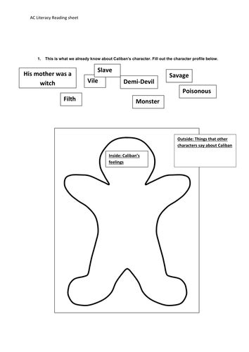 The Tempest: Caliban's Character: Literacy Work | Teaching Resources