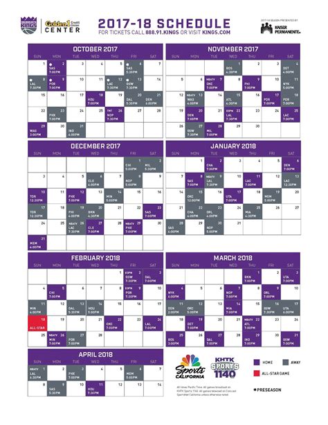 Sacramento Kings Schedule Printable - Free Printable Templates