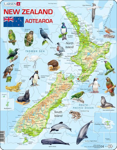 A4 - New Zealand Physical Map :: Maps of countries :: Puzzles :: Larsen ...