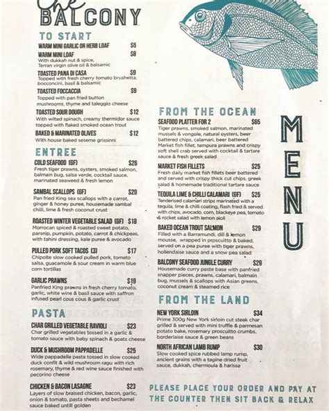 Menu at Shelly Beach Surf Club, Shelly Beach