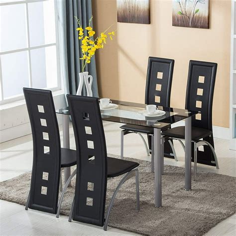 Ktaxon Dining Table Set Tempered Glass Dining Table with 4pcs Chairs Transparent & Black ...