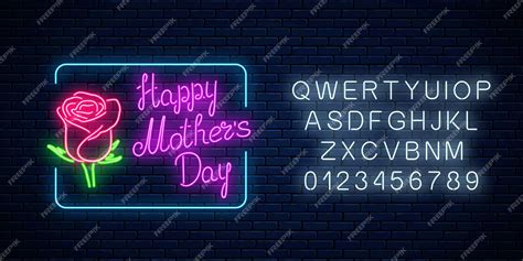 Premium Vector | Neon banner of world mothers day with alphabet spring greeting card to mom ...