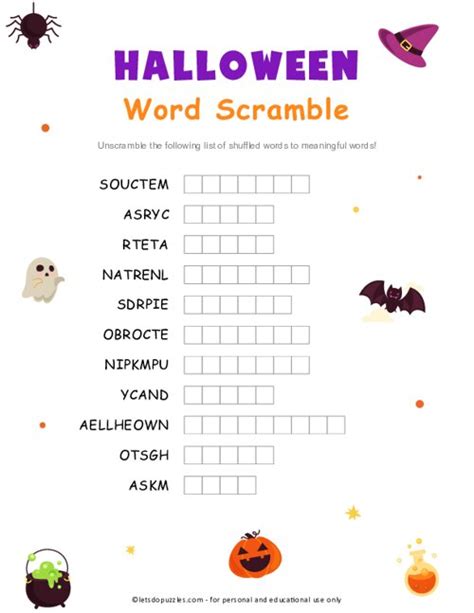 Printable Halloween Word Scramble