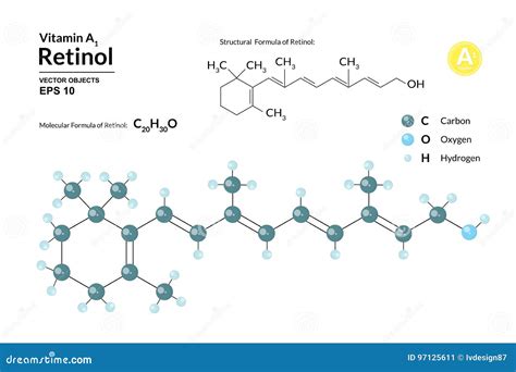 Structural Chemical Molecular Formula Model Retinol Atoms Represented ...