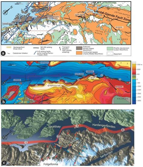 (a) Geological map of the Hardangerfjord area, showing the... | Download Scientific Diagram