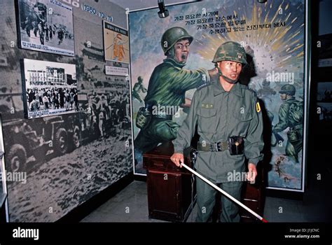 Museum at Punmanjom, Korean Demilitarized Zone, DMZ Line, depicting ...