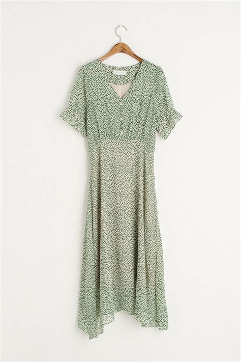 Basil Print Dress, Green | Print dress, Mid length dresses, Linen shirts women