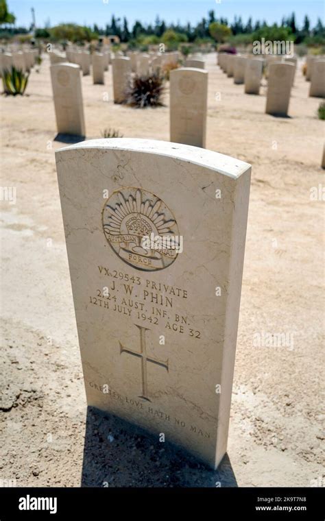 Australian Imperial Force war graves at the El Alamein War Cemetery at Alamein in Egypt. El ...