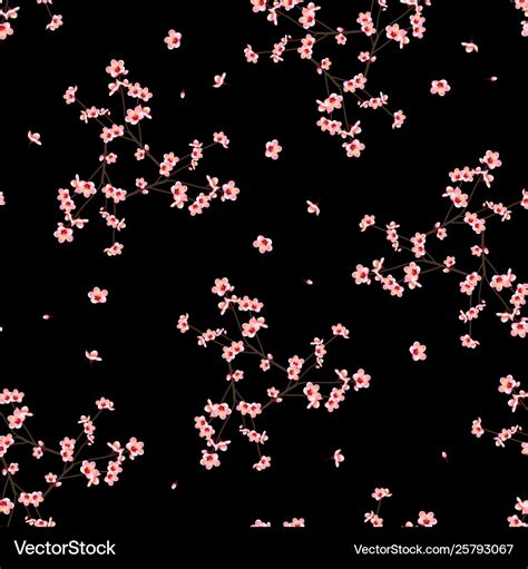 Momo peach flower seamless on black background Vector Image