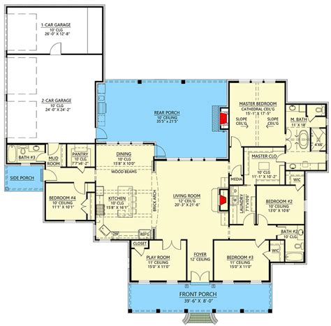 One-Level Acadian House Plan with Side-Entry Garage - 56457SM ...