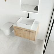 BNK 18'' Wall-Mounted Bathroom Vanity with White Ceramic Sink,Modern ...