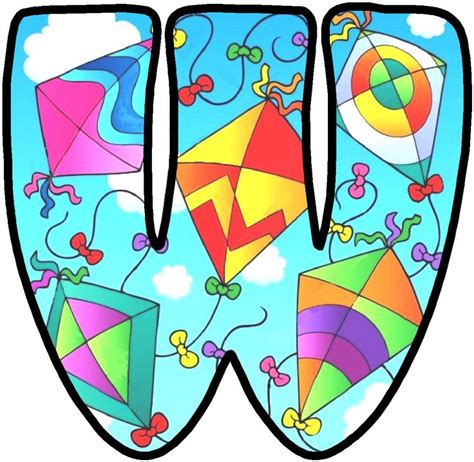 the letter w is made up of colorful kites