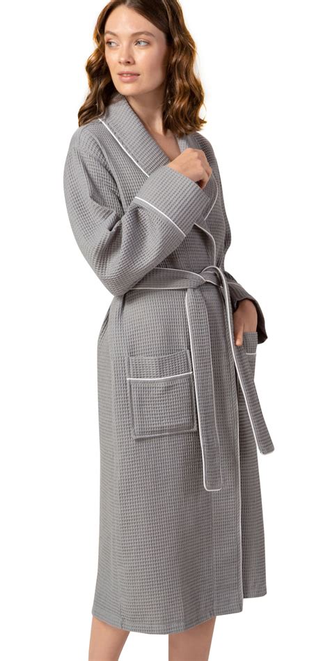 Women’s Luxury Waffle Shawl Collar Robe with Piping – Lightweight, Long, Ultra Soft Spa ...