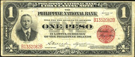 1 Peso Philippine National Bank Circulating Note Series of 1921 Value