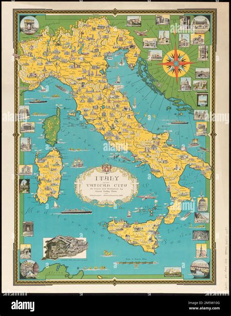 Italy with Vatican City. Relief shown pictorially. Pictorial map ...