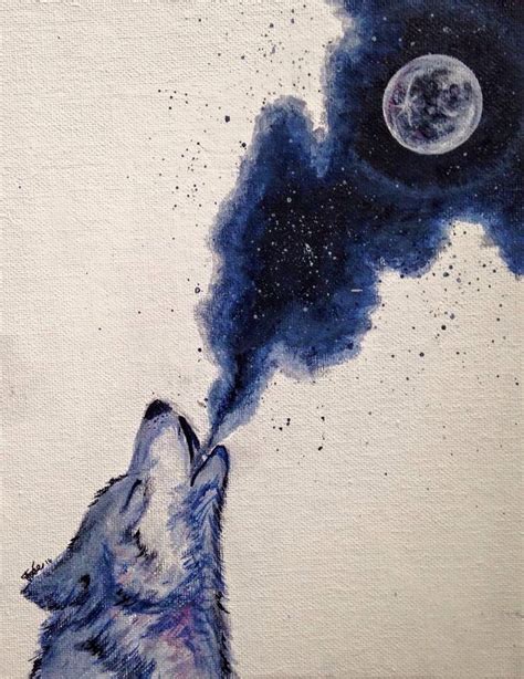 “Calling the Moon” by Robyn 'Faie' Gertjejansen 8"x10" acrylic wolf painting watercolor acrylic ...