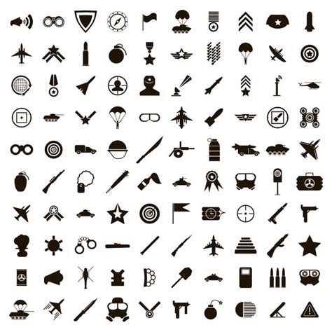 Simple Style Vector Hd Images, 100 Military Icons Set Simple Style ...