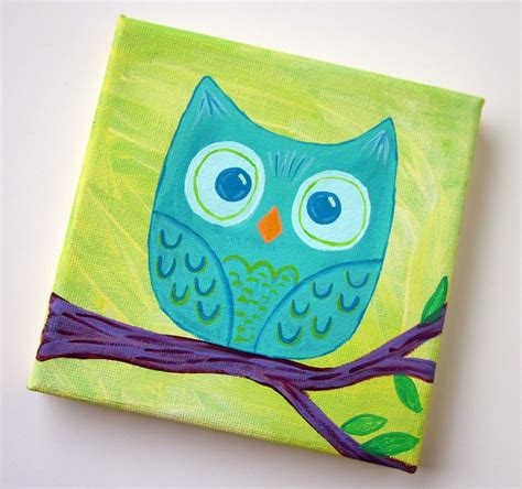 Cute owl canvas paint idea for wall decor. Owl on a branch. Canvas ...