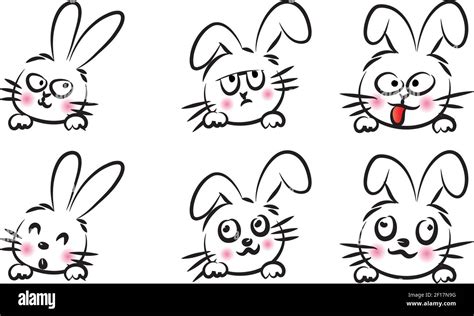 Vector cartoon rabbit emoji set Stock Photo - Alamy