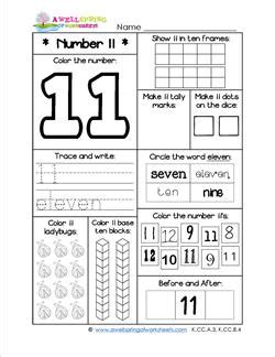 Number Worksheets for Kindergarten | Number 11 Worksheet