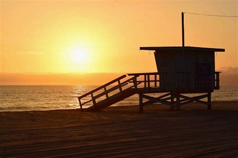 Baywatch Sunset On The Beach California Usa Stock Photo - Download Image Now - Tower, Lifeguard ...