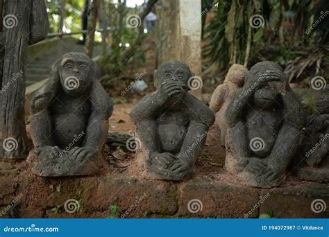 Three statues of monkeys. stock image. Image of botanical - 194072987