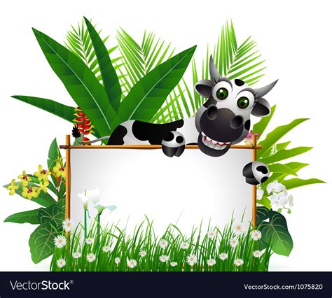 Funny cow with blank sign Royalty Free Vector Image