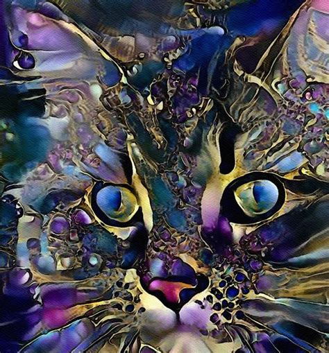 Merry Purple, Cat- Mix Media On Panel - , Digital Arts by L.Roche ...