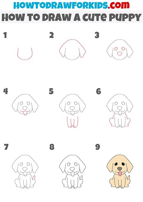 How to Draw a Puppy | Dog drawing for kids, Easy animal drawings, Dog ...