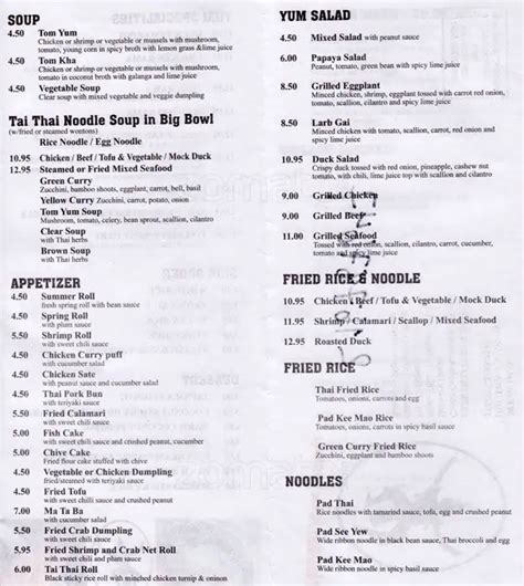 Tai Thai Menu, Menu for Tai Thai, East Village, New York City ...