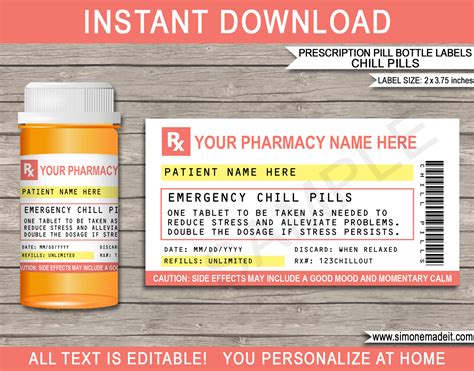 Printable Pill Bottle Label Template Free