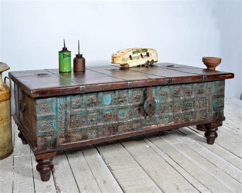 Reclaimed Trunk Coffee Table Antique Indian Intense Blue