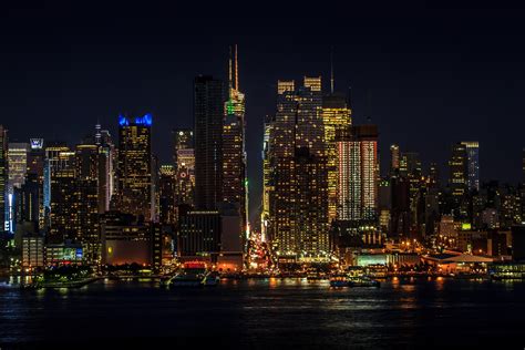 wallpaper cityscape, night, new york, manhattan, skyscrapers, lights HD : Widescreen : High ...