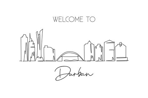 One single line drawing of Durban city skyline, South Africa. World ...