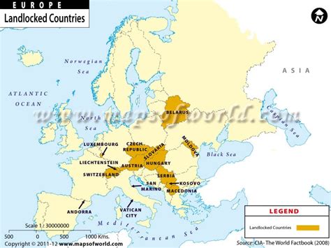 Landlocked Countries in Europe, Map of Landlocked Countries of Europe