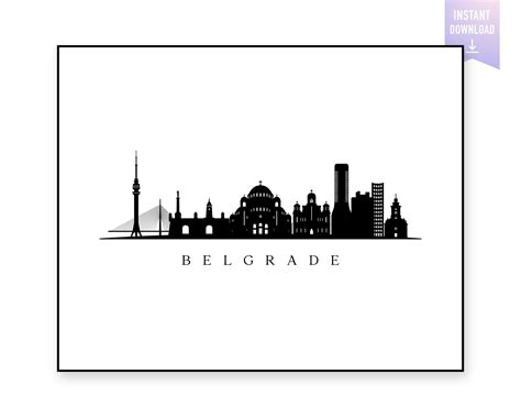 Belgrade Skyline Print. Belgrade Serbia Black Silhouette. Digital Print ...