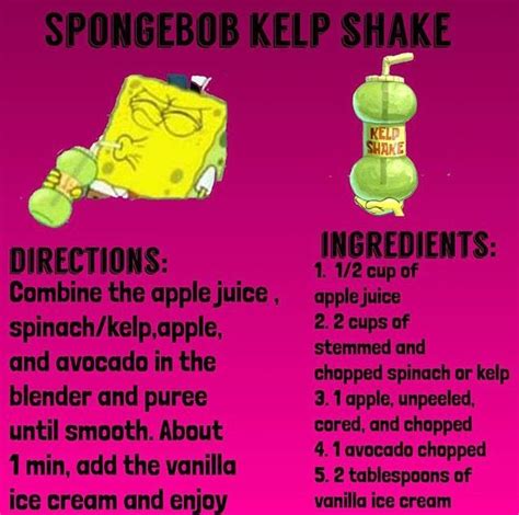 Spongebob Kelp Shake Recipe | Disney inspired food, Spongebob birthday, Shake recipes